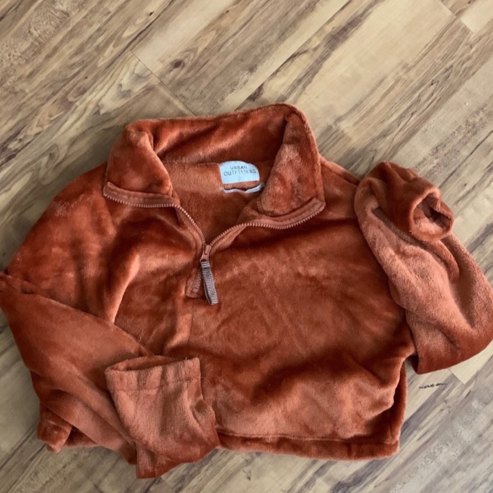 UO cropped velvet half zip sweater